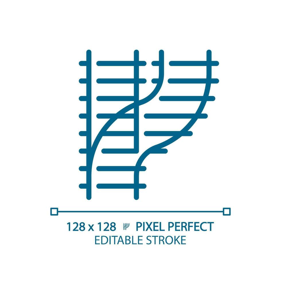 Railroad switch pixel perfect blue RGB color icon. Rail turnout. Railway junction. Train crossroad. Traffic control. Isolated vector illustration. Simple filled line drawing. Editable stroke