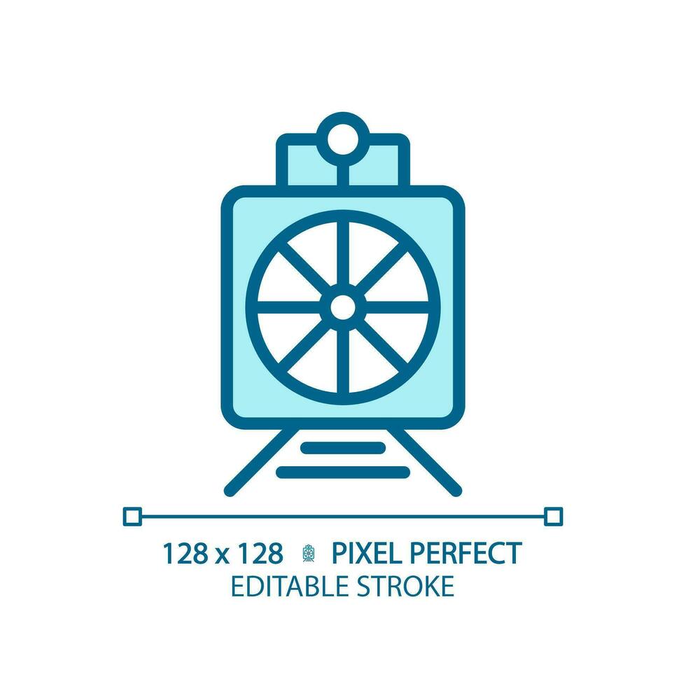 Rotary snow plow pixel perfect blue RGB color icon. Steam train. Railroad maintenance. Road cleaning. Heavy machine. Isolated vector illustration. Simple filled line drawing. Editable stroke