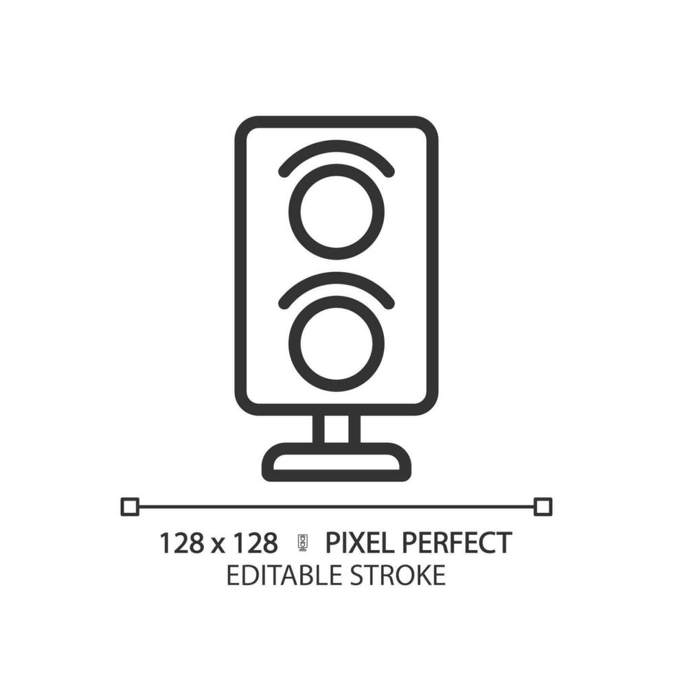 Railway signalling pixel perfect linear icon. Traffic light system. Infrastructure control. Railroad semaphore. Thin line illustration. Contour symbol. Vector outline drawing. Editable stroke