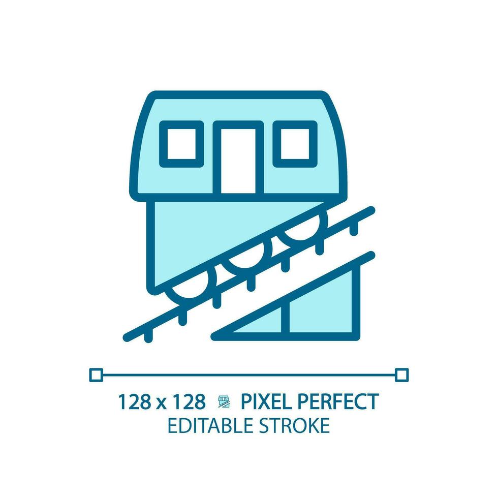 Funicular pixel perfect blue RGB color icon. Cable railway system. Public transport. Urban transit. Train ride. Isolated vector illustration. Simple filled line drawing. Editable stroke