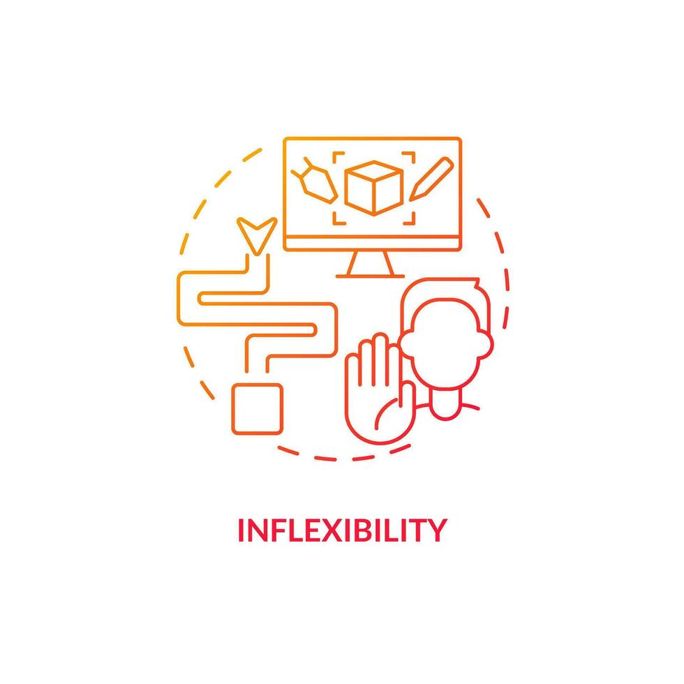 Inflexibility red gradient concept icon. Customers demands problems. Supply chain challenge abstract idea thin line illustration. Isolated outline drawing vector