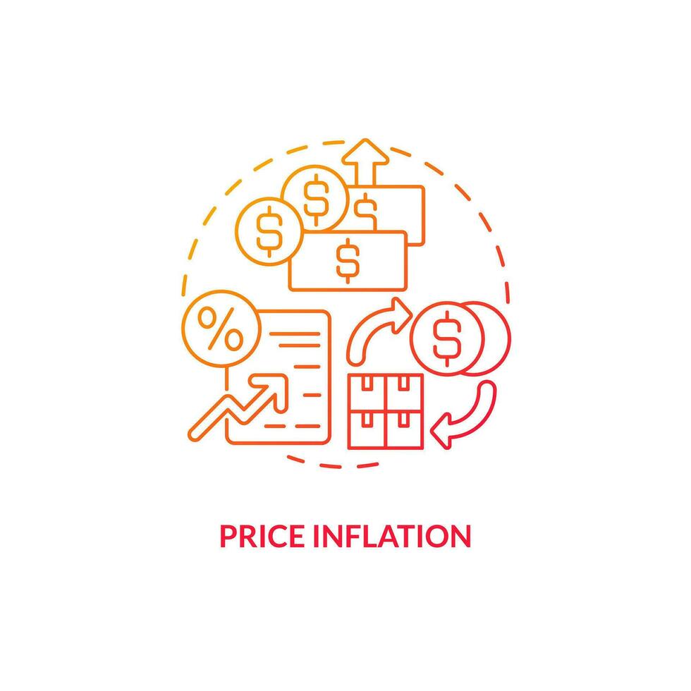 Price inflation red gradient concept icon. Service costs increase. Vulnerability in supply chain abstract idea thin line illustration. Isolated outline drawing vector