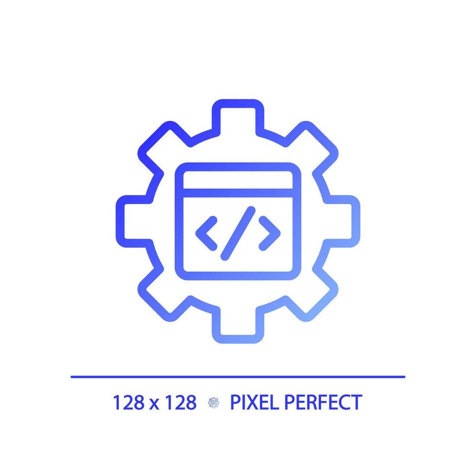 STEM in coding in pixel perfect gradient linear vector icon. App development studying process. Programming courses. Thin line color symbol. Modern style pictogram. Vector isolated outline drawing