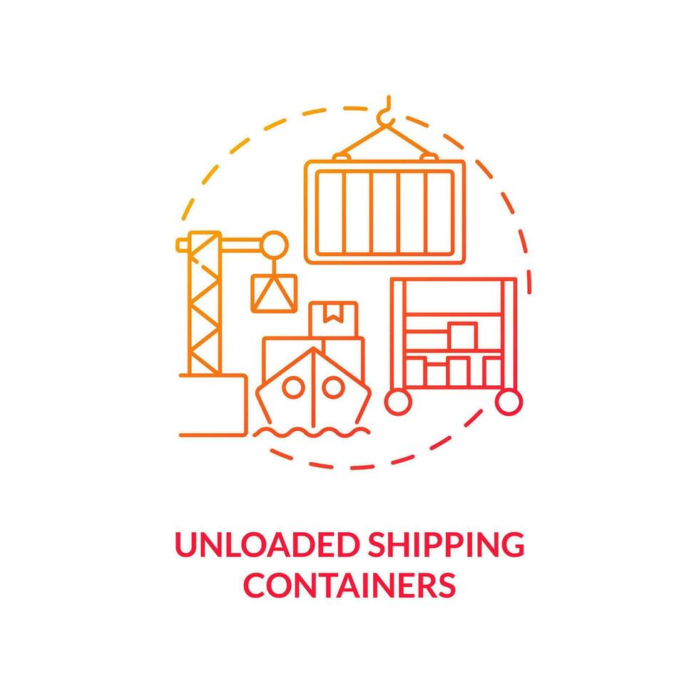 Unloaded shipping containers red gradient concept icon. Goods lost. Vulnerability in supply chain abstract idea thin line illustration. Isolated outline drawing vector