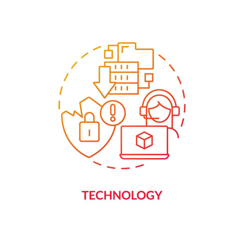 Technology red gradient concept icon. Industry data security problems. Supply chain disruption abstract idea thin line illustration. Isolated outline drawing vector