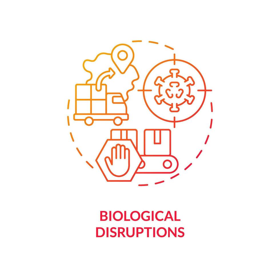 Biological disruptions red gradient concept icon. Disease outbreak. Supply chain alteration abstract idea thin line illustration. Isolated outline drawing vector