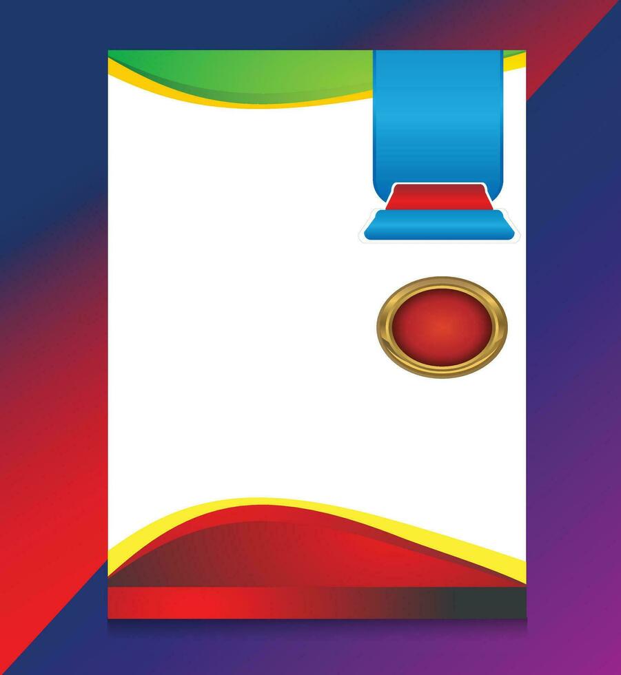 A colorful flyer with a red circle and blue ribbon vector