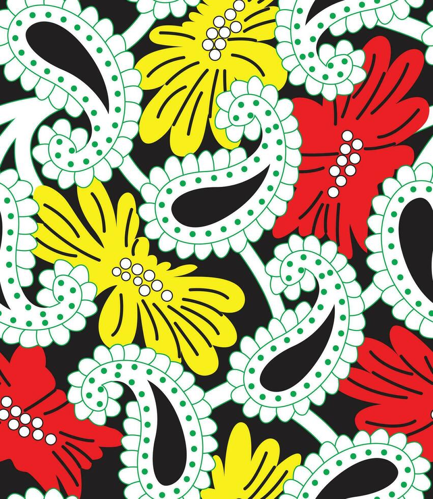 A colorful pattern with white and red flowers vector