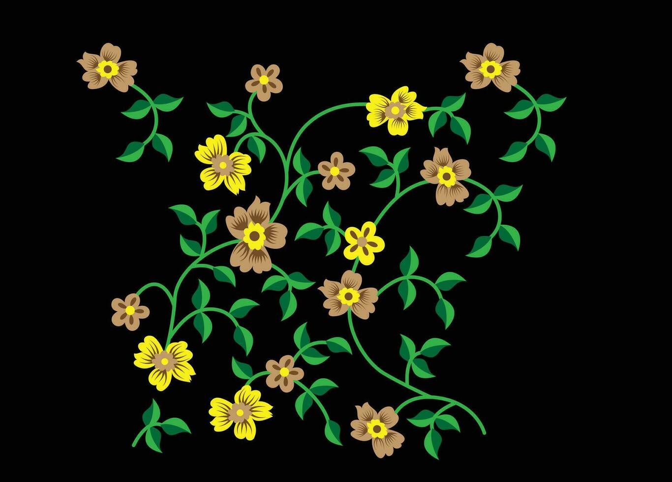 un amarillo y marrón flores en un negro antecedentes vector