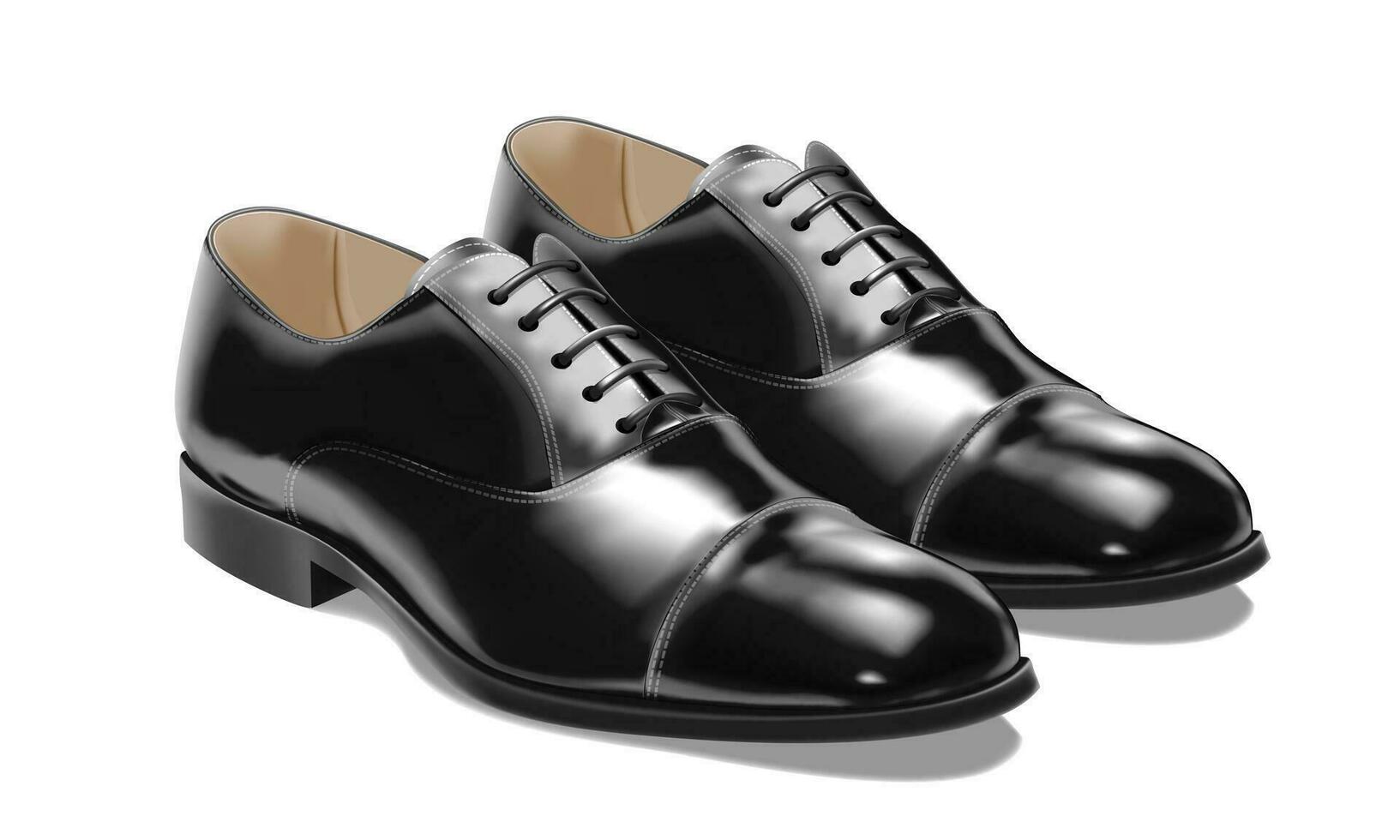 Realistic vector black leather shoes luxury for men on white background