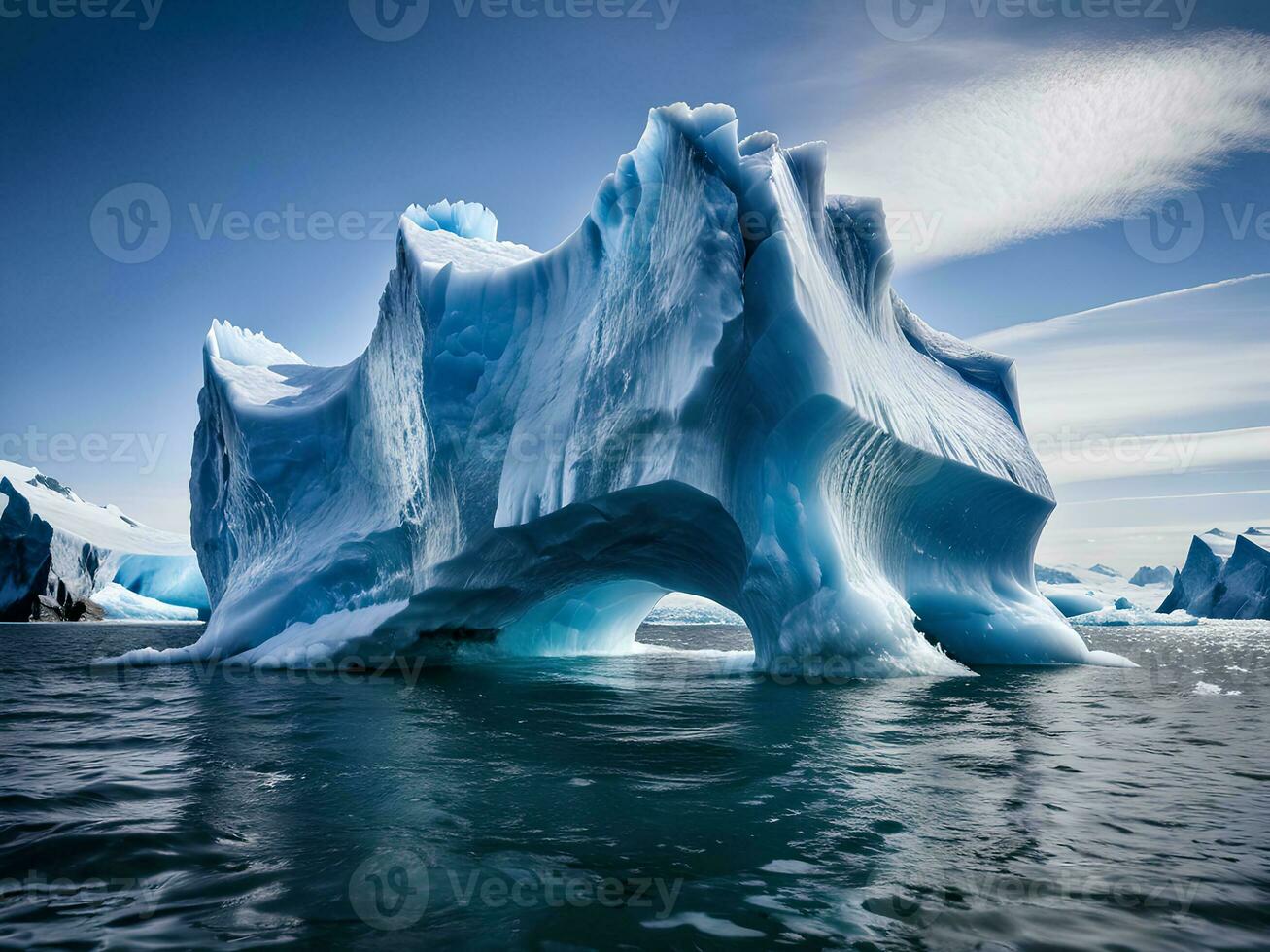 derritiendo iceberg en el océano, global calentamiento ilustración. foto