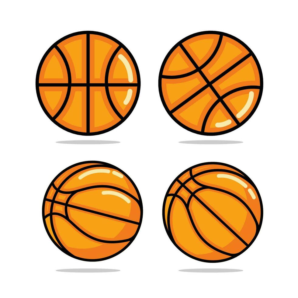 de colores íconos baloncesto pelota en diferente posiciones en plano estilo. vector