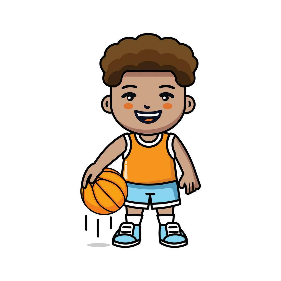 Boy spinning basketball ball illustration cartoon character vector