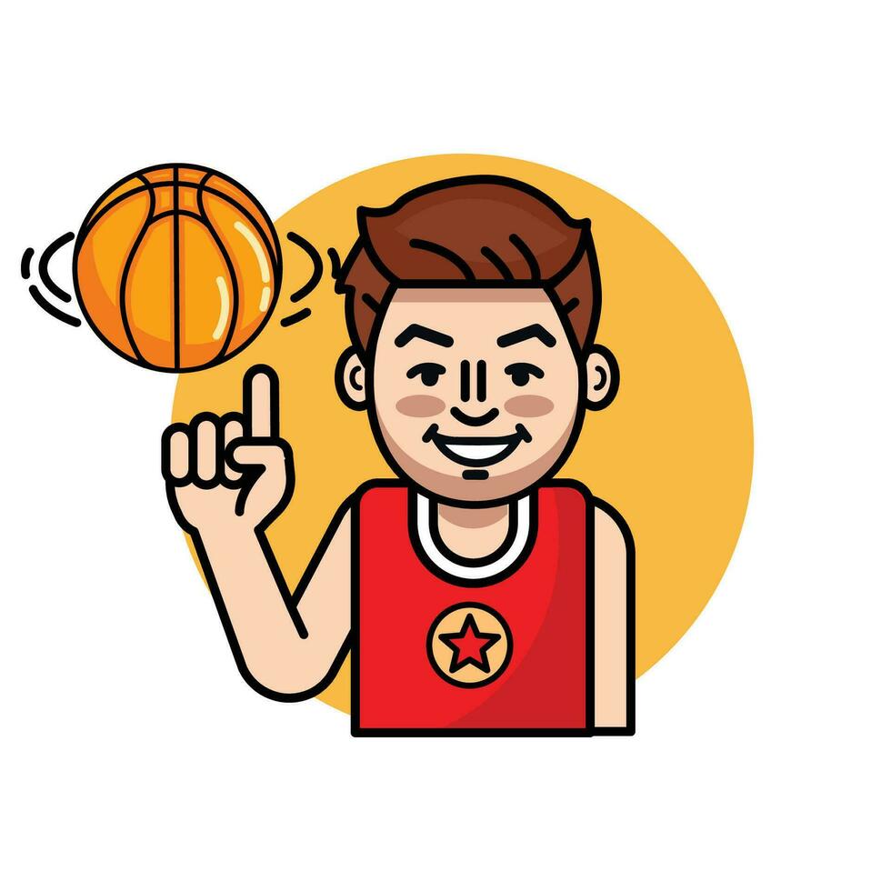 Boy spinning basketball ball illustration cartoon character vector