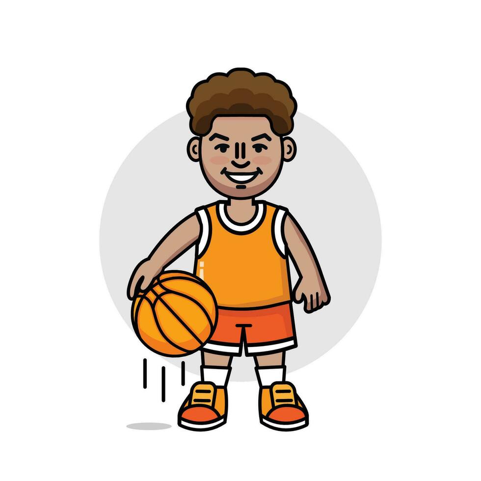 Boy spinning basketball ball illustration cartoon character vector