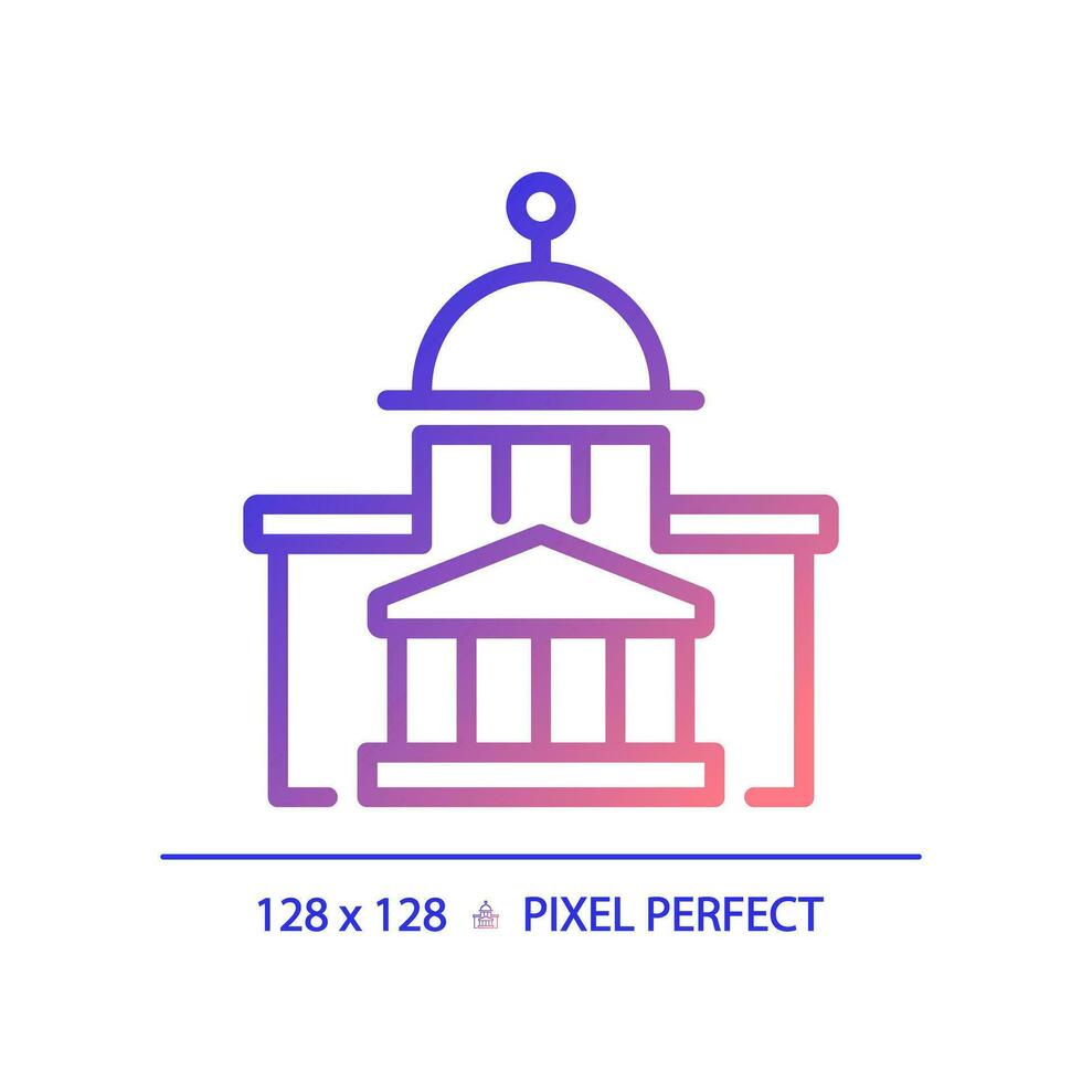 2D pixel perfect gradient icon of government building, isolated vector illustration of city hall.