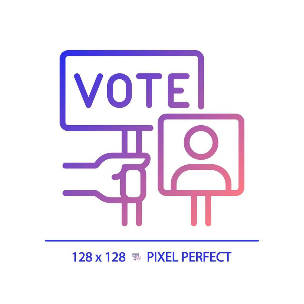2D pixel perfect gradient icon of hand holding vote sign, vector illustration representing voting, election symbol.