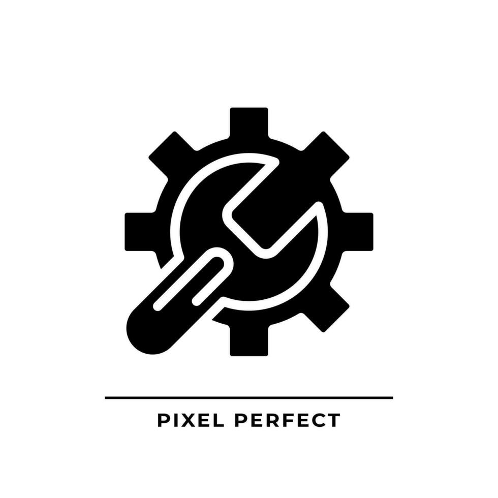 Setup black glyph icon. System settings. Troubleshooting service. Technical repair. Automated process. Silhouette symbol on white space. Solid pictogram. Vector isolated illustration