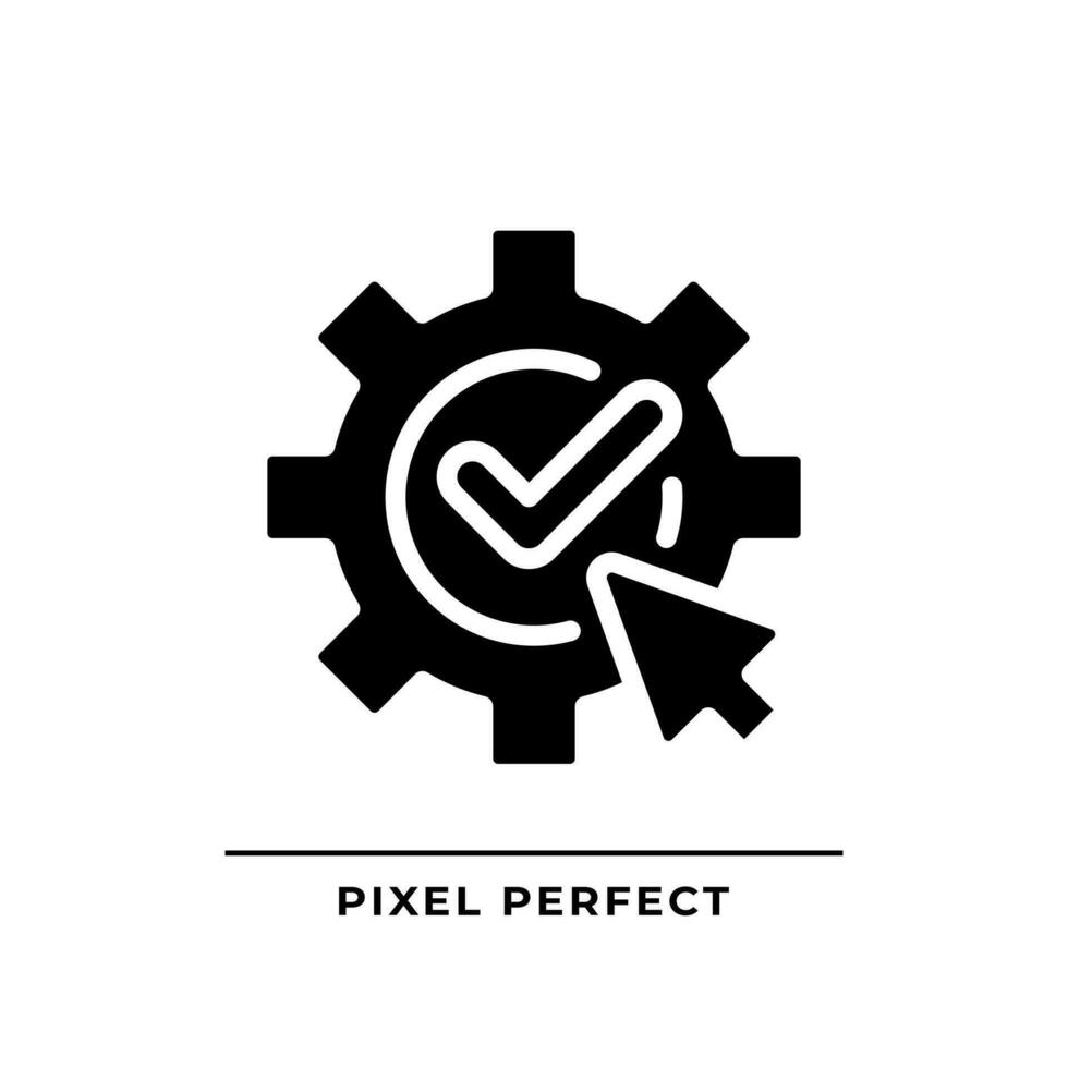 Apply settings black glyph icon. Save changes. Successful completion. Computer system configuration. Silhouette symbol on white space. Solid pictogram. Vector isolated illustration