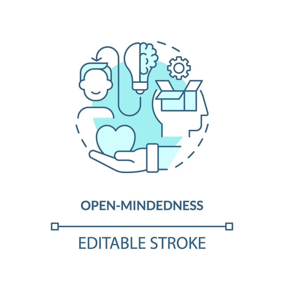 Open mindedness turquoise concept icon. Different perspective. Drive change. Cultural awareness. Embracing diversity abstract idea thin line illustration. Isolated outline drawing. Editable stroke vector