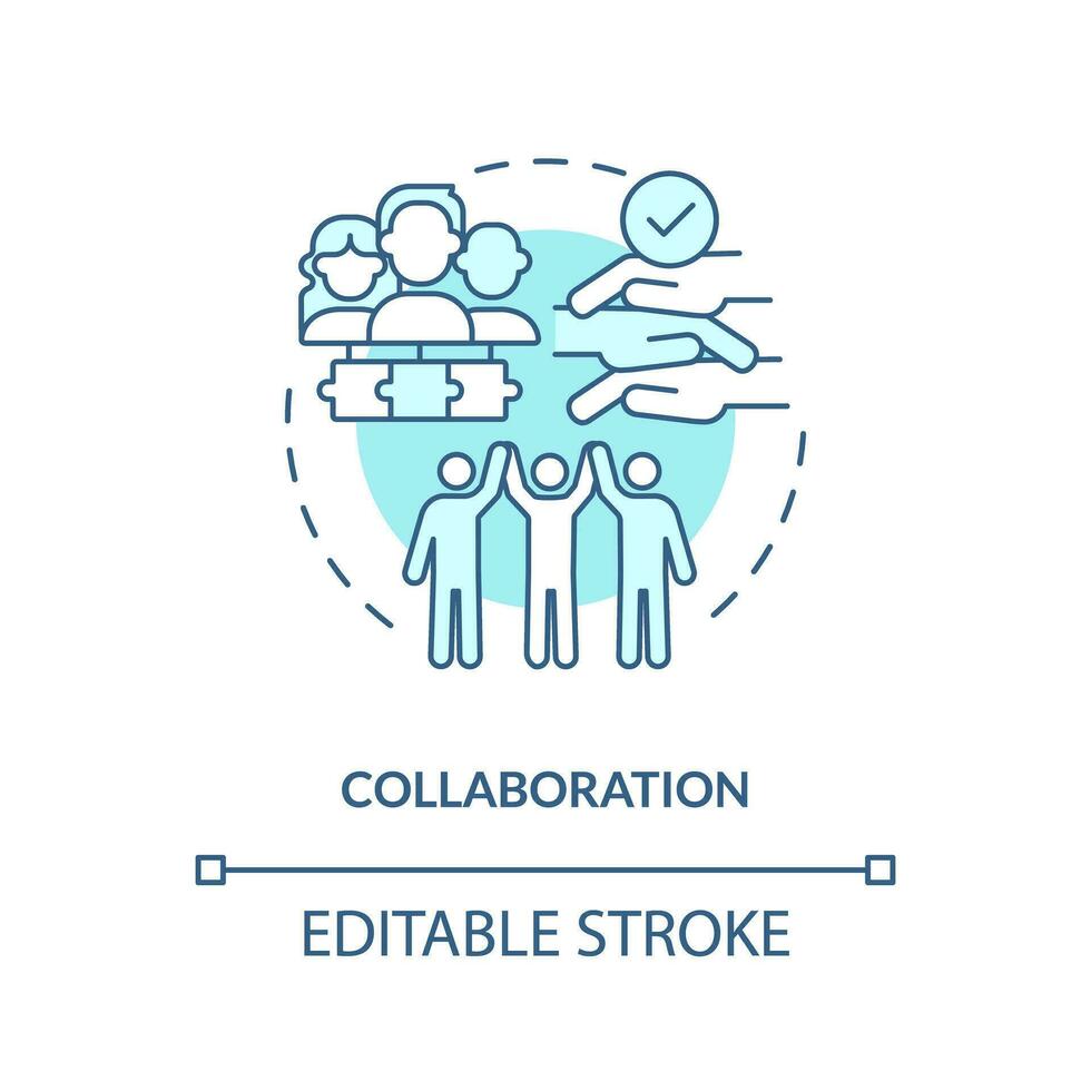 Collaboration turquoise concept icon. Community change. Share ideas. Effective solution. Collective action. Team spirit abstract idea thin line illustration. Isolated outline drawing. Editable stroke vector