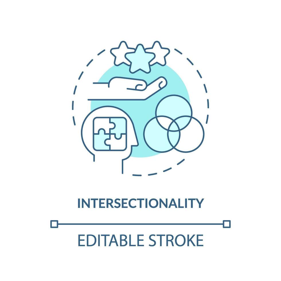 Intersectionality turquoise concept icon. Person identity. Social justice. Cultural competence. Unique experience abstract idea thin line illustration. Isolated outline drawing. Editable stroke vector