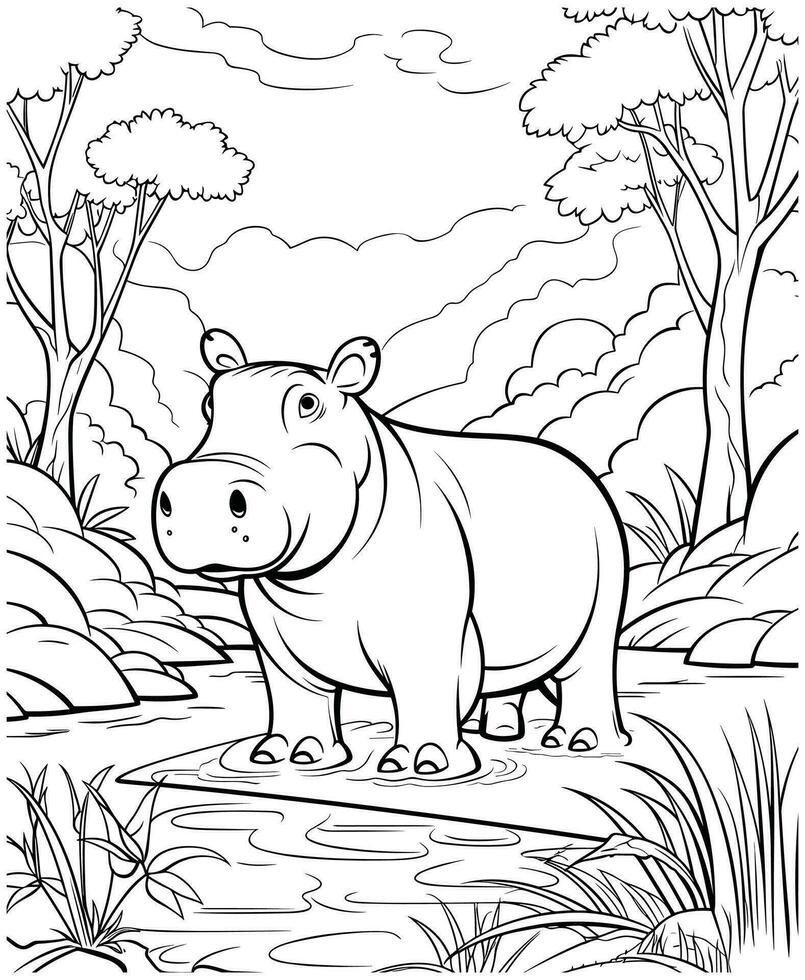 hippo coloring pages for adults vector