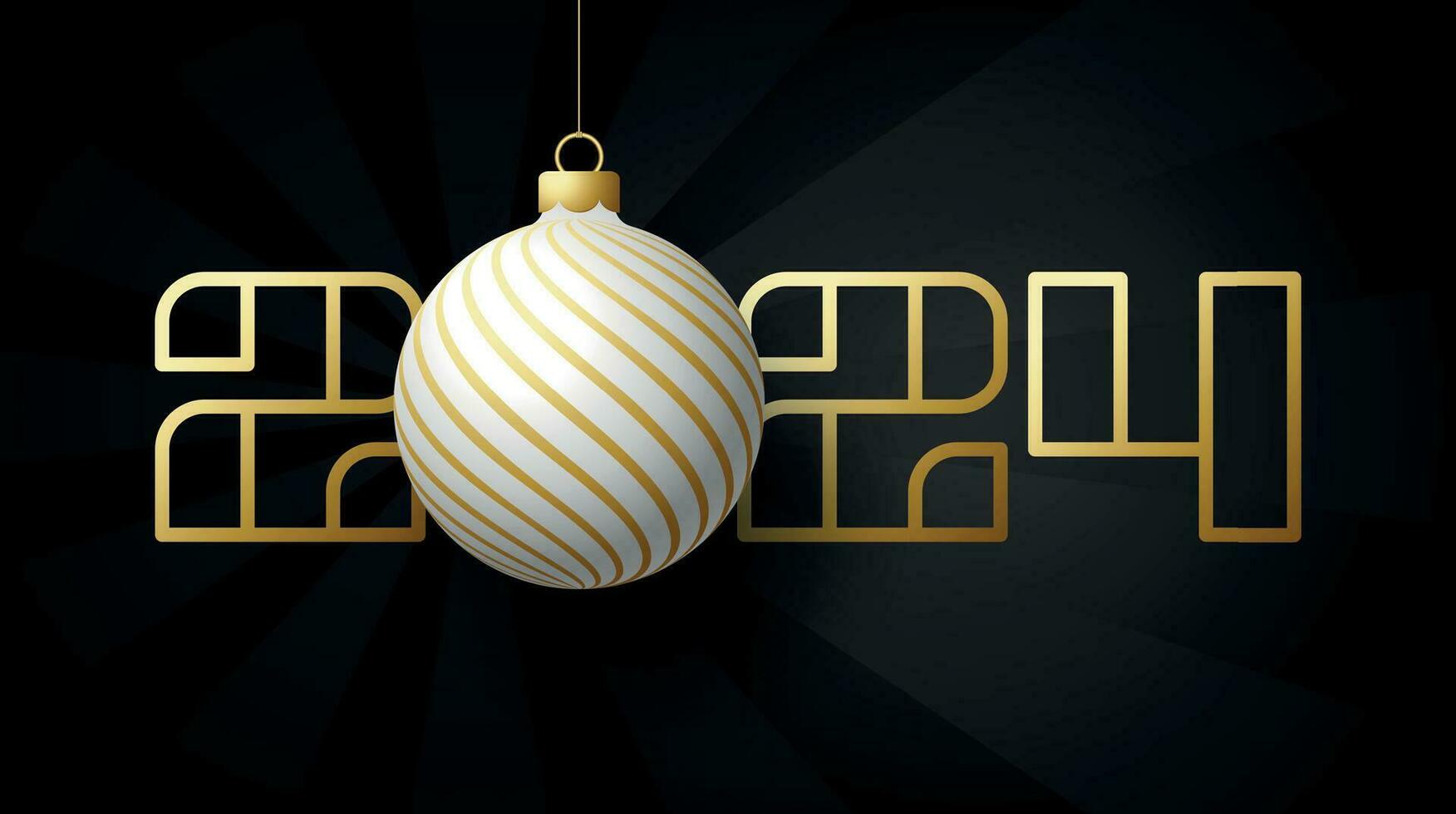 Happy New Year 2024 and ball.Luxury greeting card with golden ball. Vector illustration