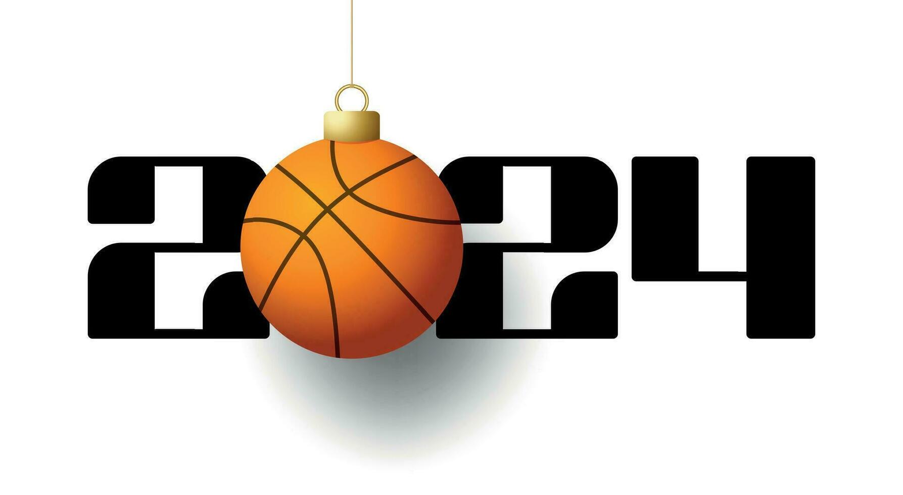 Happy New Year 2024 and basketball ball. Sports greeting card with