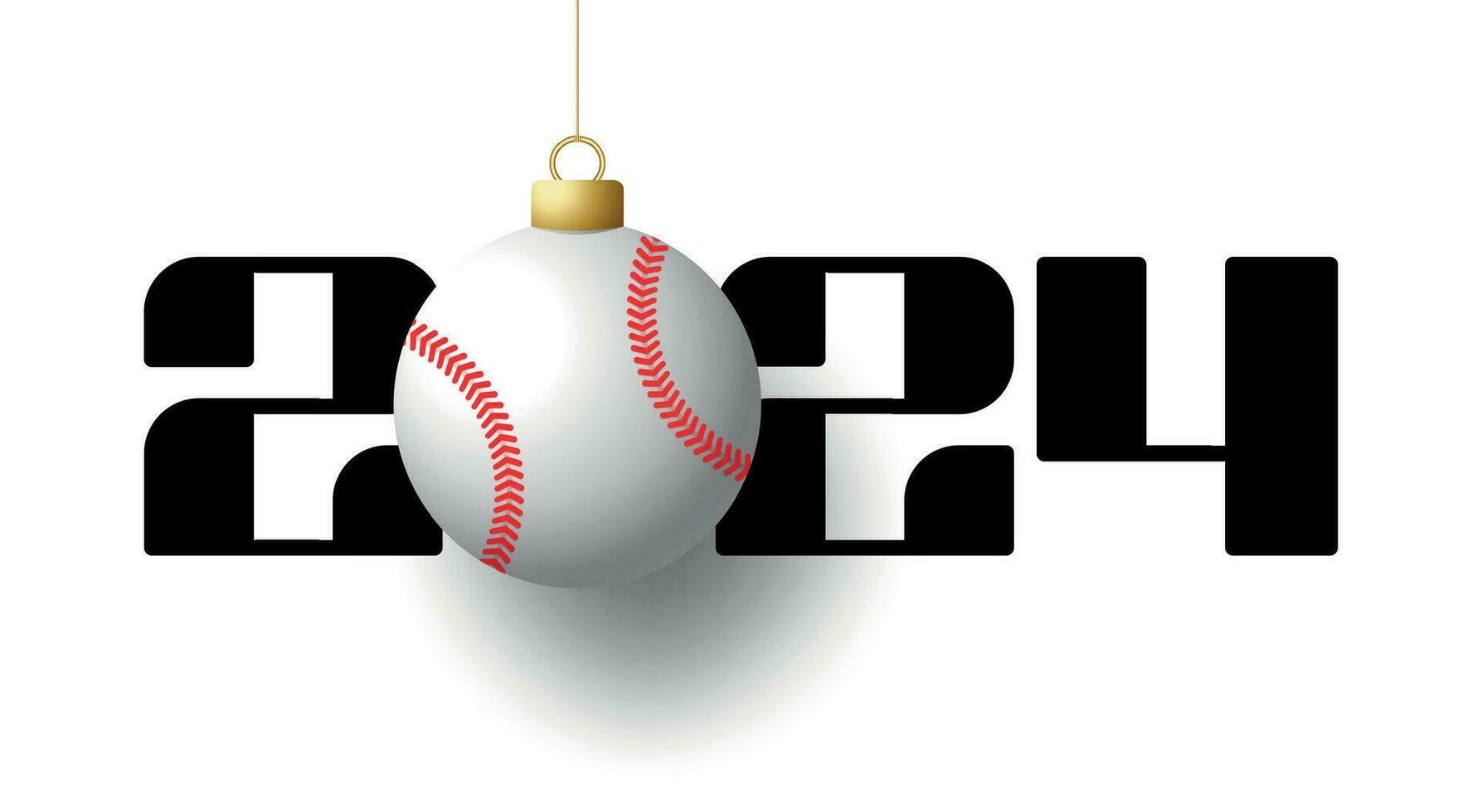 contento nuevo año 2024 y béisbol pelota. Deportes saludo tarjeta con deporte pelota. vector ilustración