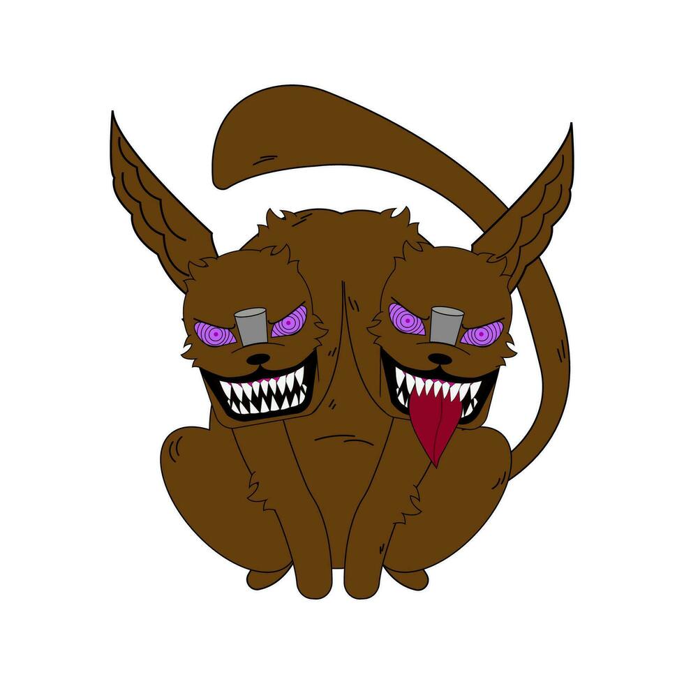 Dog with two heads. Vector illustration. All elements are isolated