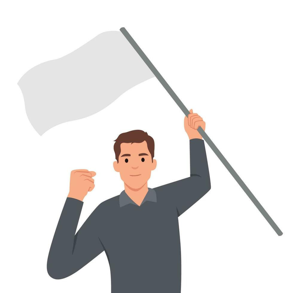 A man holding a flag in hands and supporting protest. vector