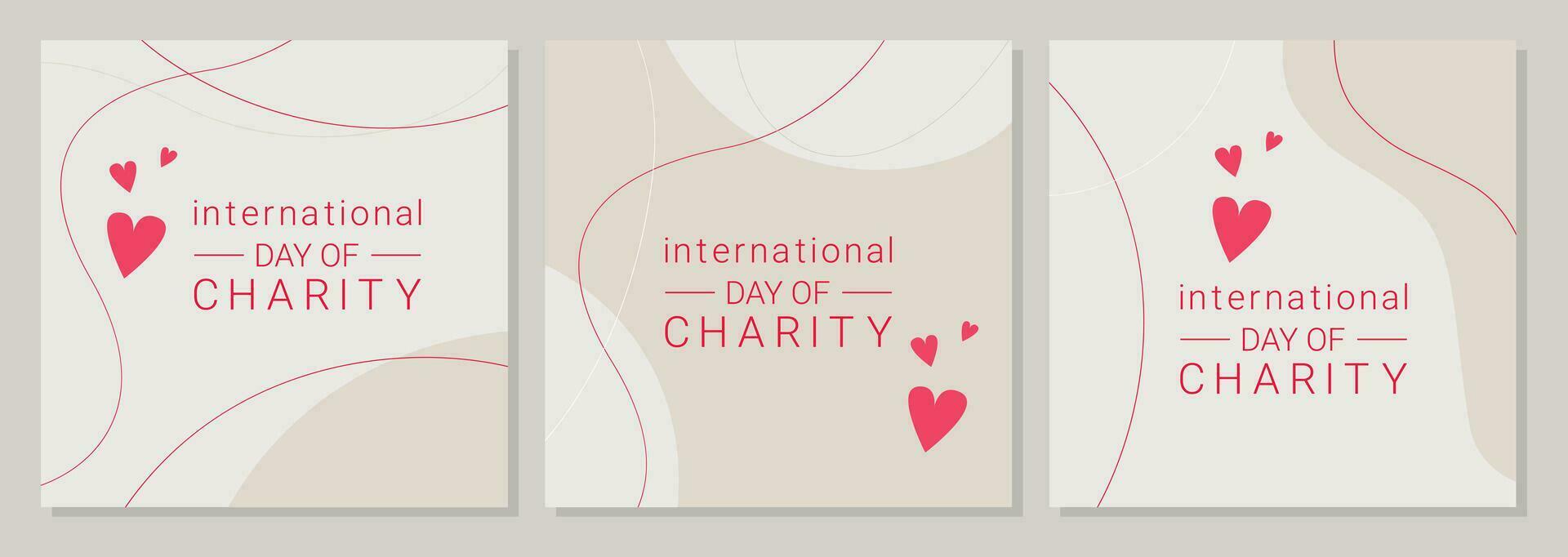 International day of charity, posters set in boho style with heart. vector