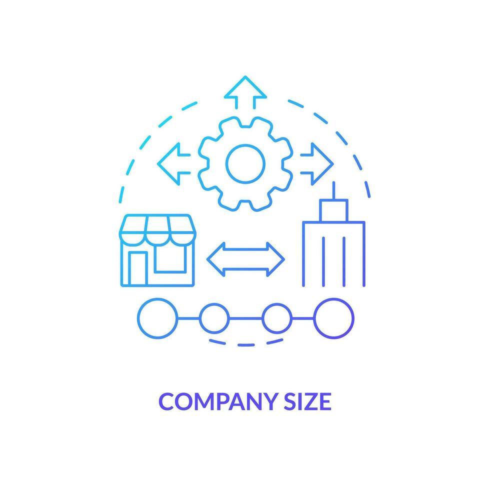 Company size blue gradient concept icon. Software delivery. Picking release management tools factor abstract idea thin line illustration. Isolated outline drawing vector