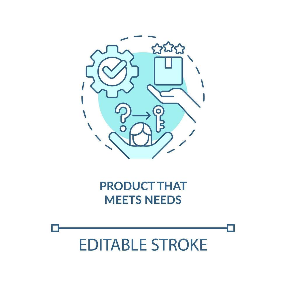 Product that meets needs concept turquoise icon. Effective business strategy abstract idea thin line illustration. Isolated outline drawing. Editable stroke vector