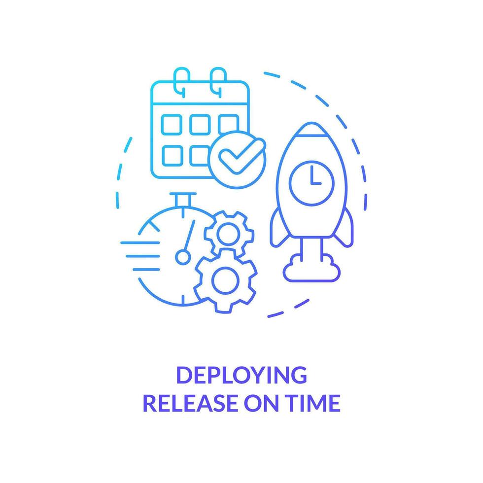 Deploying on time blue gradient concept icon. Software production. Key indicator for release management abstract idea thin line illustration. Isolated outline drawing vector