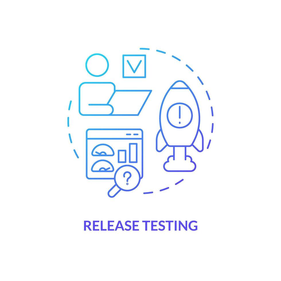 Release testing blue gradient concept icon. Software development. Product launch. Management strategy step abstract idea thin line illustration. Isolated outline drawing vector