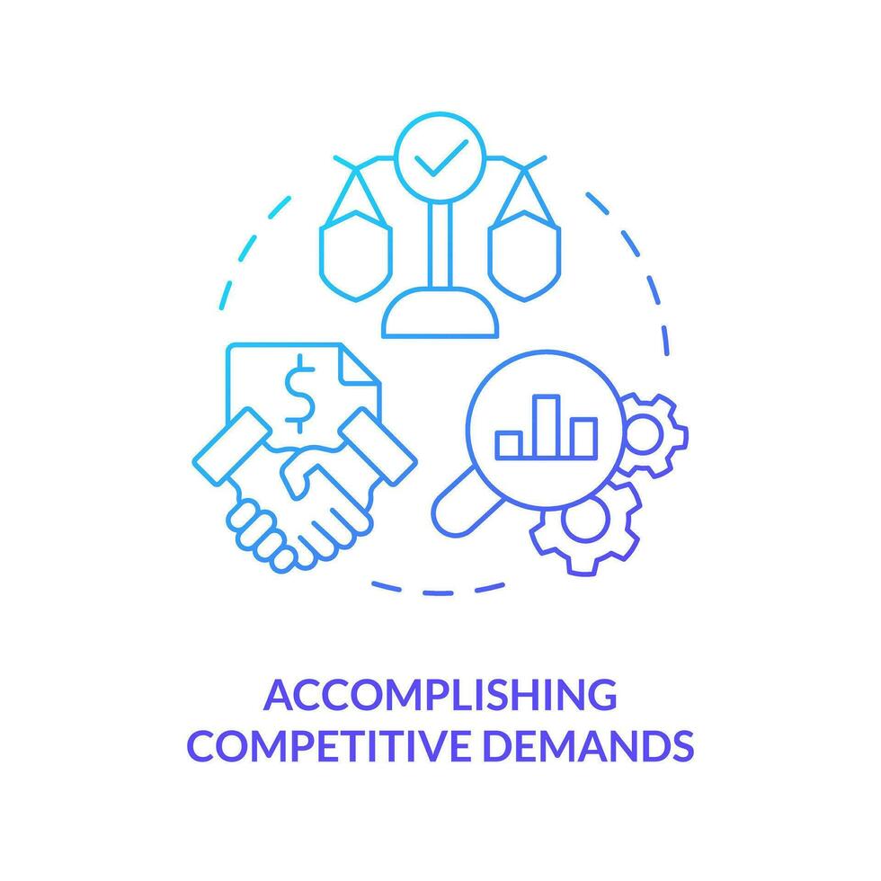 Accomplishing competitive demands blue gradient concept icon. Release management success factor abstract idea thin line illustration. Isolated outline drawing vector
