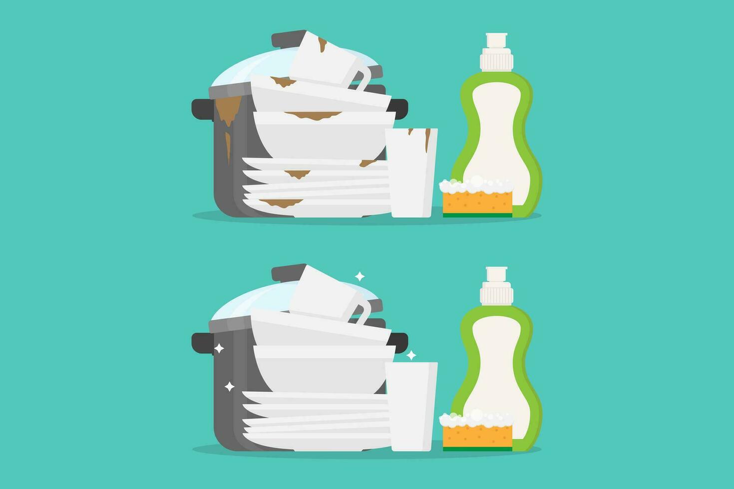 Dirty and clean dishes vector illustration