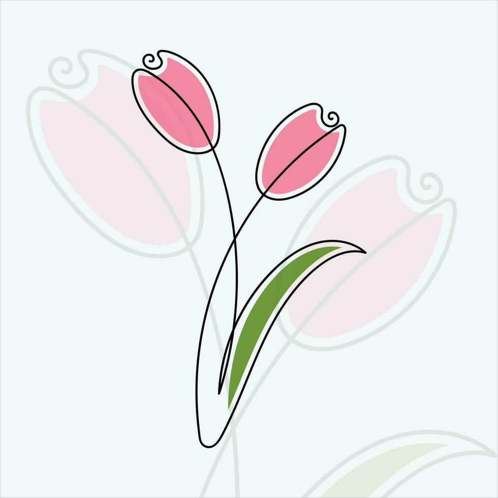 Hand-drawn Tulip flower line drawing art vector illustration