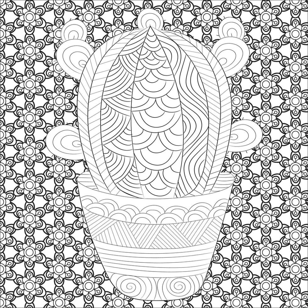 Cactas Coloring Book Page with pattern vector