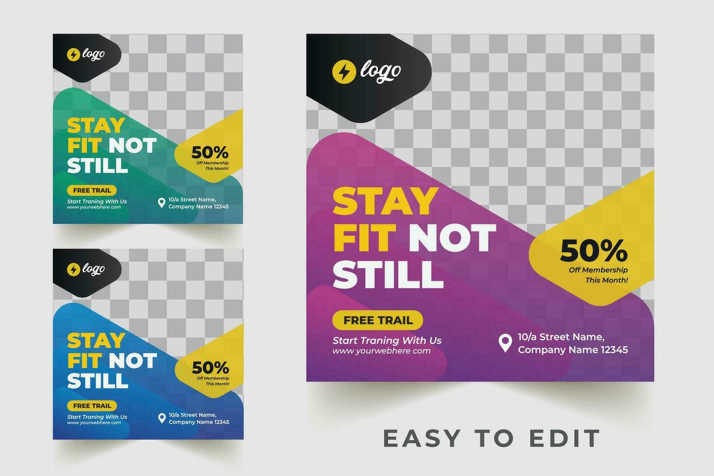 Fitness and gym social media square banner template vector