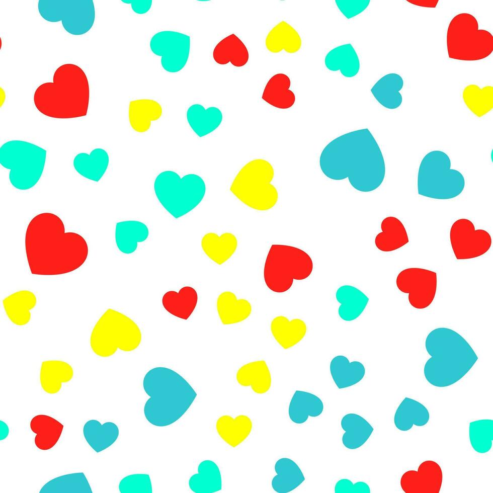 Colorful seamless pattern of yellow, red, turquoise, blue hearts. Suitable for printing on textile, fabric, wallpapers, postcards, wrappers vector