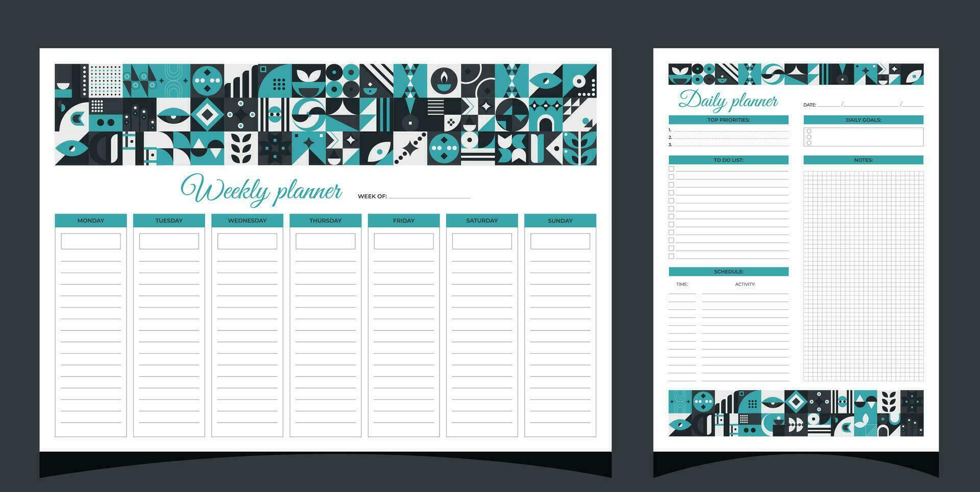 Planners set geometry. Weekly and daily planners. Planners printable template with geometric shapes. vector