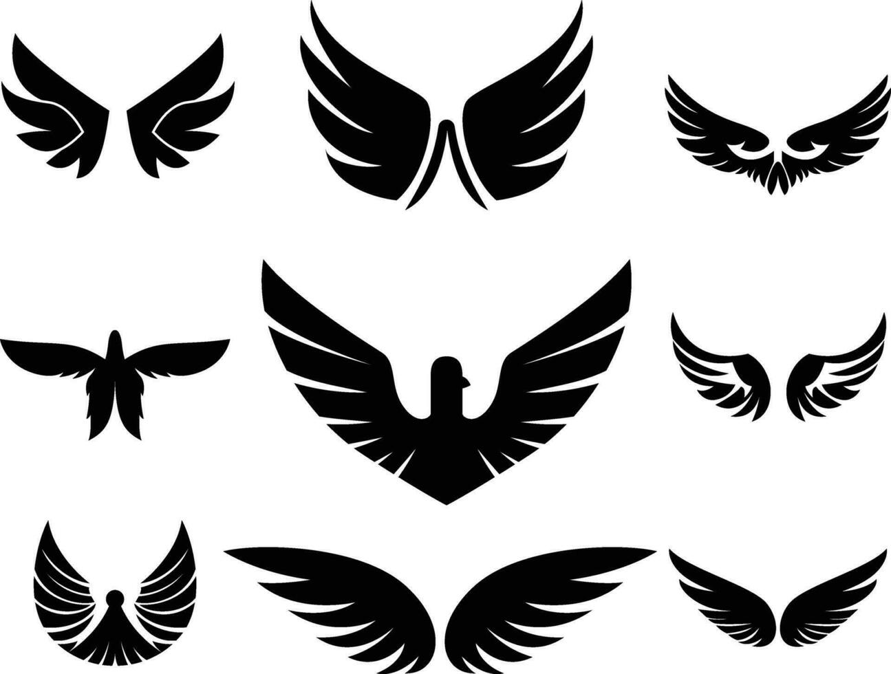 conjunto de alas iconos, alas logo plantillas valores vector ilustraciones, pares de pájaro, ángel o águila alas acortar arte, logo icono o símbolo valores vector imagen