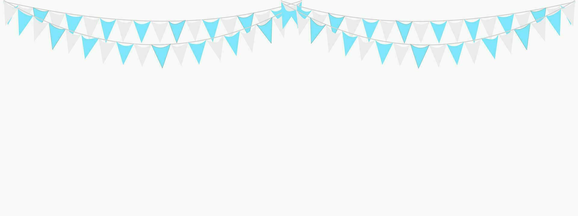 Bunting Hanging Blue and White Flag Triangles Banner Background. Bunting flags for boy's baby shower. It's a boy, sky, mother, father, party, winter, Argentina, Israel, Honduras, Oktoberfest concept. vector