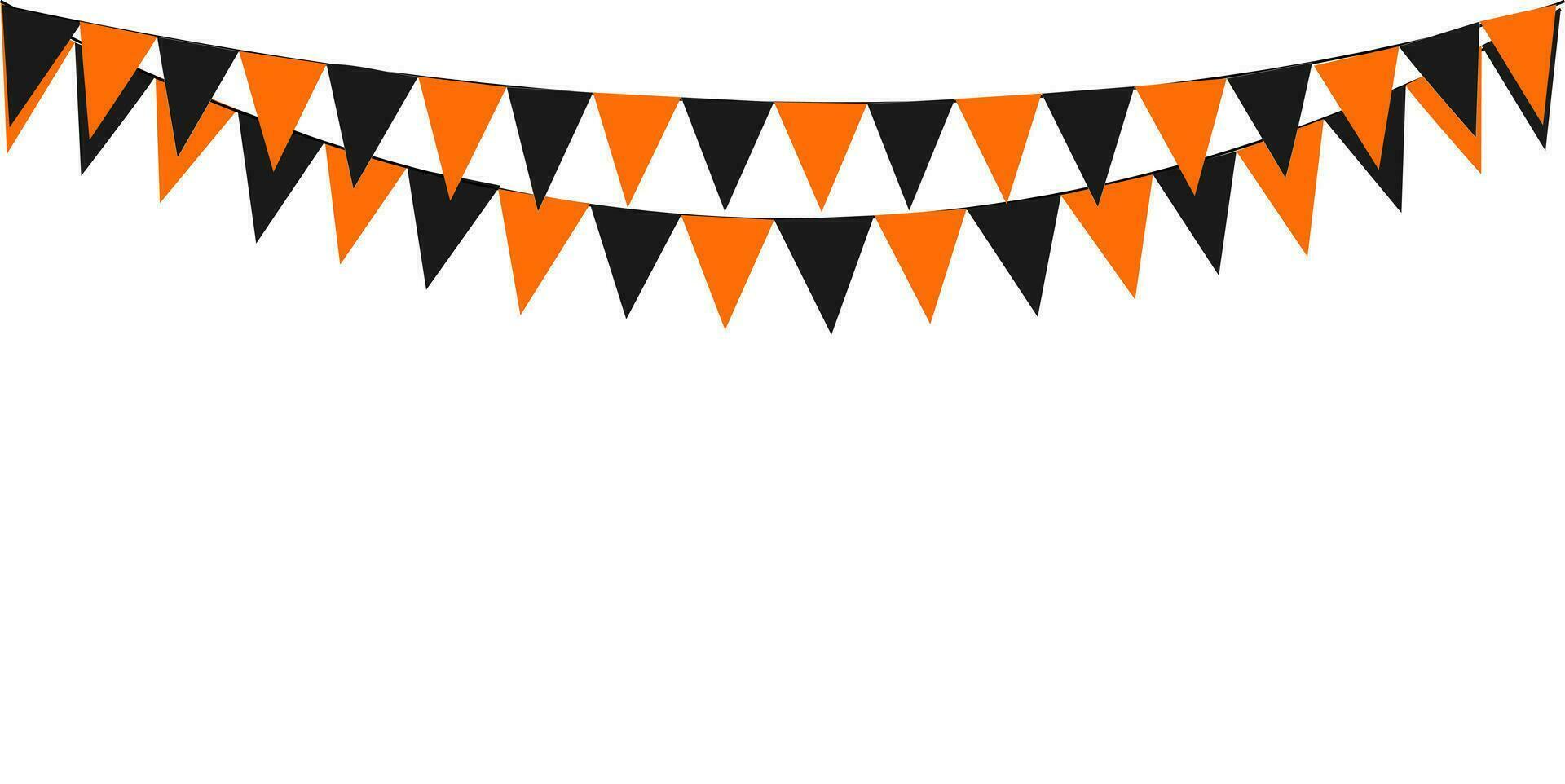 Bunting Hanging Orange Black Flags Triangles Banner Background. Halloween, Trick, Treat, Night, Harvesting, Autumn, Thanksgiving, Goust, Pumpkin, party, celebration concepts. vector