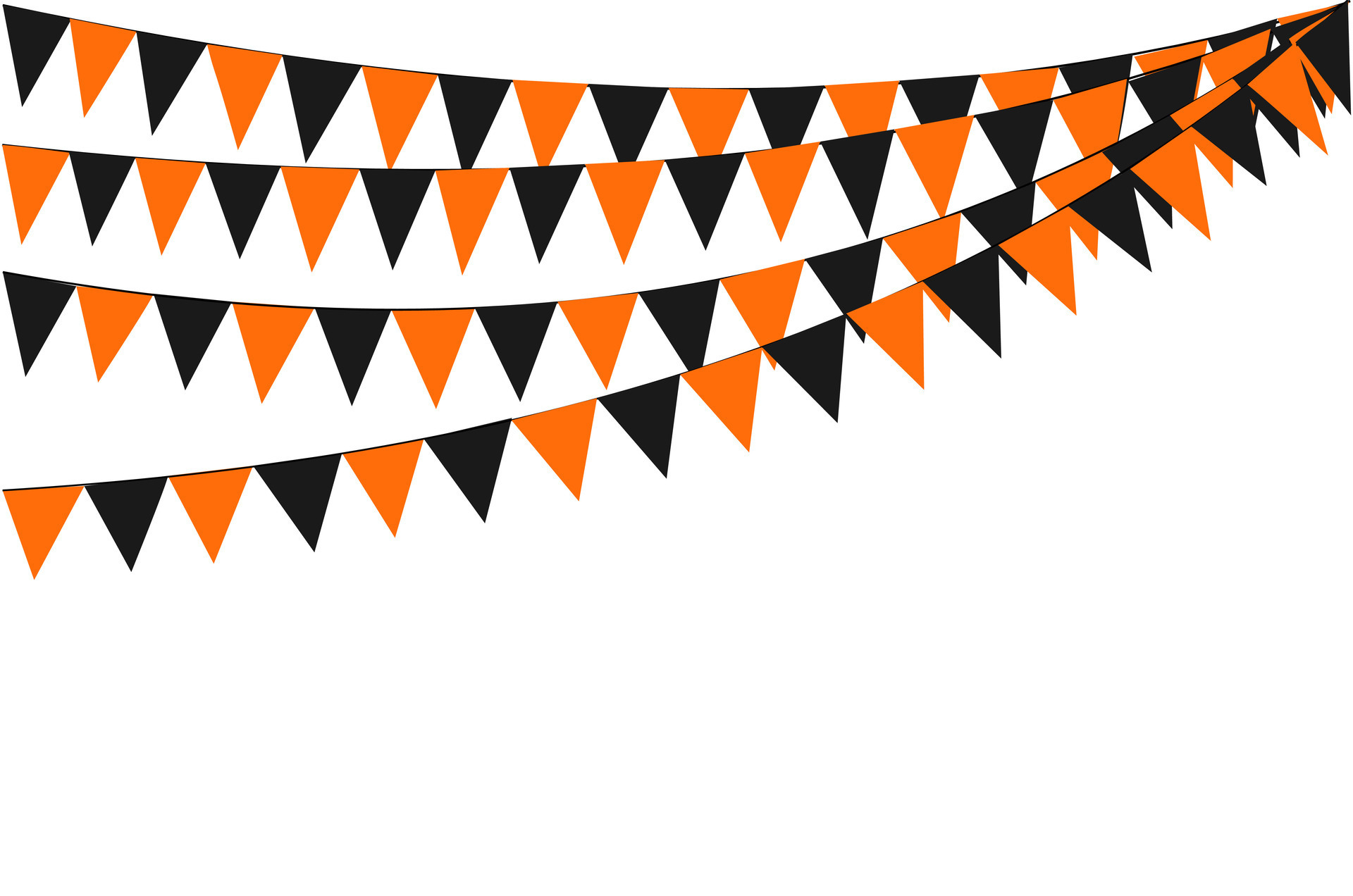 Bunting Hanging Orange Black Flags Triangles Banner Background. Halloween, Trick, Treat, Night