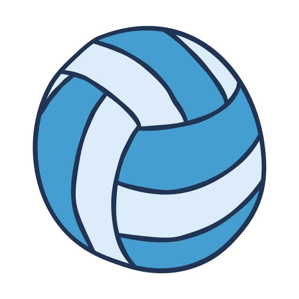 Vector Single doodle blue Hand drawn Voleyball Ball. Volley ball icon and symbol isolated on white background.