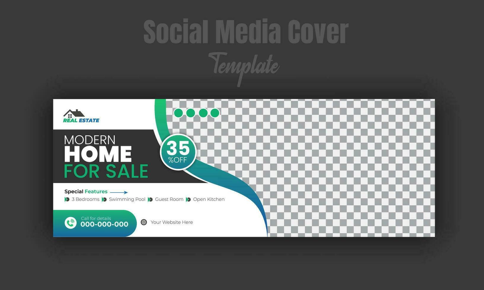 Modern home for sale social media post design template, banner, timeline cover, real estate company web banner with geometric gradient color shape and white background vector